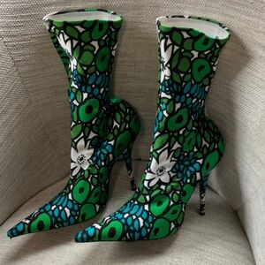 Balenciaga Green and Black Patterned Heeled Boots